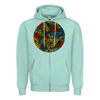 Seafoam african fabric pattern round earrings 3 Zipper Hoodie - BundleAndBundleShop