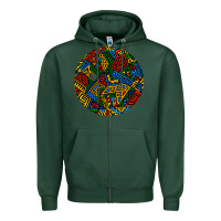 Sports Green african fabric pattern round earrings 3 Zipper Hoodie - BundleAndBundleShop