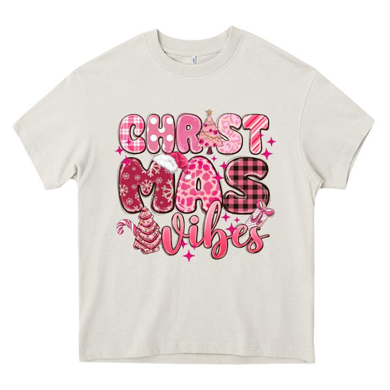 Christmas Vibes Pink Heavy Core Tee by MaliasSmallBusiness | Teevron