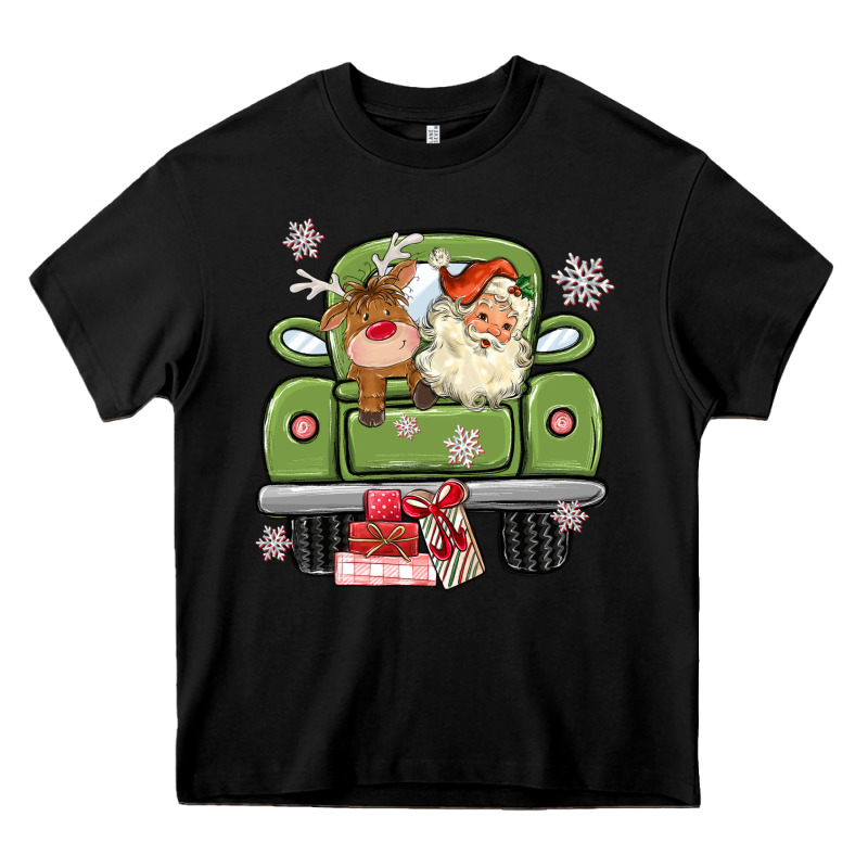 Christmas Santa And Reindeer Truck Heavy Core Tee by MaliasSmallBusiness | Teevron