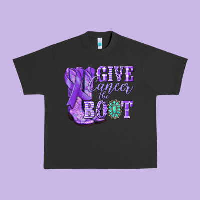 Give Cancer The Boot Purple Ribbon Urban Heavy Tee Designed By Nancycooperartshop