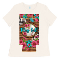 Play Ball Baseball With Pink Flowers 12 Oz Slim Can Cooler Ladies Tee | Teevron