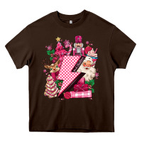 Chocolate Brown pink christmas lightning bolt Heavy Core Tee - MaliasSmallBusiness