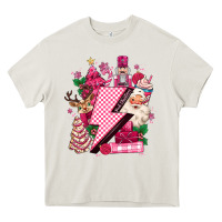 Cream pink christmas lightning bolt Heavy Core Tee - MaliasSmallBusiness