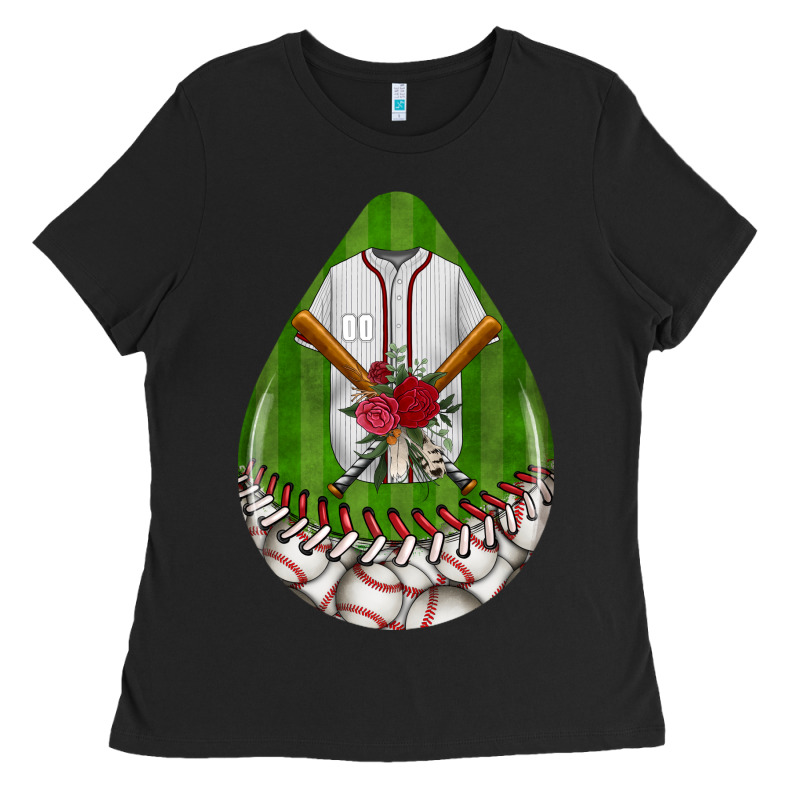 Baseball And Western Roses Teardrop  2 Ladies Tee by BundleAndBundleShop | Teevron