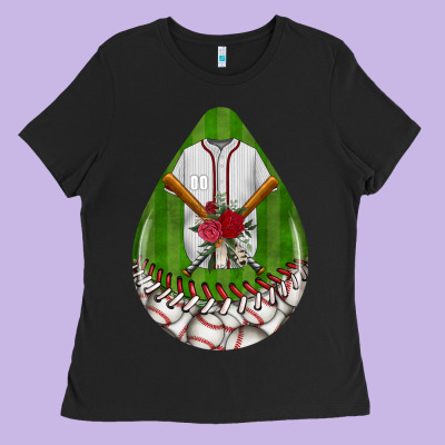 Baseball And Western Roses Teardrop  2 Ladies Tee Designed By Bundleandbundleshop