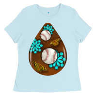 Baby Blue baseball and western roses teardrop  1 Ladies Tee - BundleAndBundleShop