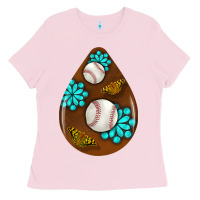 Bubblegum Pink baseball and western roses teardrop  1 Ladies Tee - BundleAndBundleShop