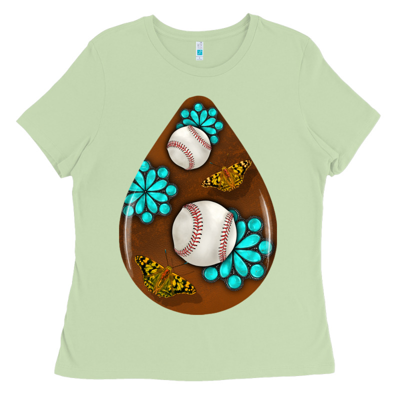 Baseball And Western Roses Teardrop  1 Ladies Tee by BundleAndBundleShop | Teevron