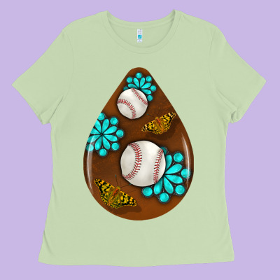 Baseball And Western Roses Teardrop  1 Ladies Tee Designed By Bundleandbundleshop