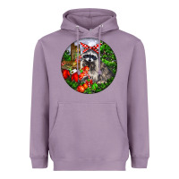 Lavender Christmas Raccoon Heavyweight Hoodie - LillyAllenDesigns