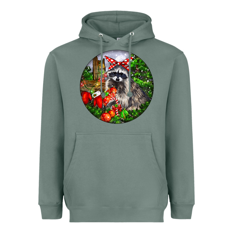 Christmas Raccoon Heavyweight Hoodie by LillyAllenDesigns | Teevron