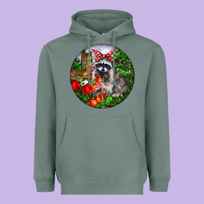 Christmas Raccoon Heavyweight Hoodie Designed By Lillyallendesigns