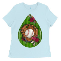 Baby Blue baseball and western roses teardrop  4 Ladies Tee - BundleAndBundleShop