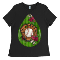 Black baseball and western roses teardrop  4 Ladies Tee - BundleAndBundleShop