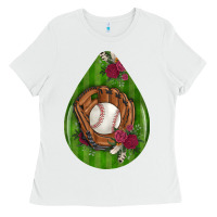 White baseball and western roses teardrop  4 Ladies Tee - BundleAndBundleShop