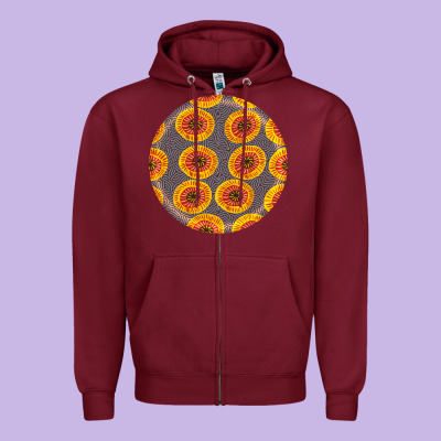 African Fabric Pattern Round Earrings 4 Zipper Hoodie Designed By Bundleandbundleshop