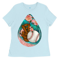 Baby Blue baseball and western roses teardrop  3 Ladies Tee - BundleAndBundleShop
