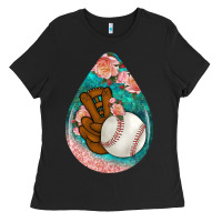 Black baseball and western roses teardrop  3 Ladies Tee - BundleAndBundleShop