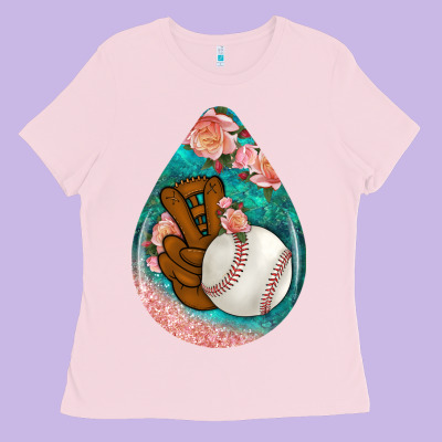 Baseball And Western Roses Teardrop  3 Ladies Tee Designed By Bundleandbundleshop