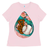 Bubblegum Pink baseball and western roses teardrop  3 Ladies Tee - BundleAndBundleShop