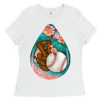 White baseball and western roses teardrop  3 Ladies Tee - BundleAndBundleShop