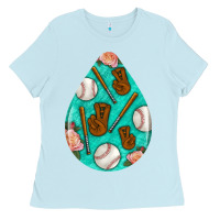 Baby Blue baseball and western roses teardrop  5 Ladies Tee - BundleAndBundleShop