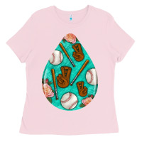 Bubblegum Pink baseball and western roses teardrop  5 Ladies Tee - BundleAndBundleShop