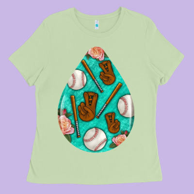 Baseball And Western Roses Teardrop  5 Ladies Tee Designed By Bundleandbundleshop