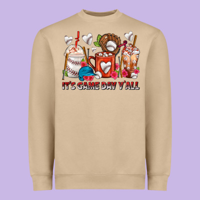 It's Game Day Y'all Baseball Coffee Cups Heavyweight Sweatshirt Designed By Fadigitalartstudio