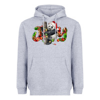 Heather Grey panda joy christmas Heavyweight Hoodie - LillyAllenDesigns