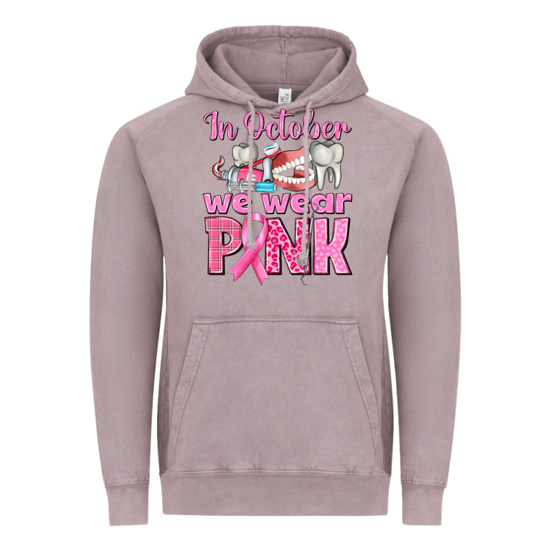 In October We Wear Pink Breast Cancer Awareness Vintage Hoodie by texasbilliewilder | Teevron