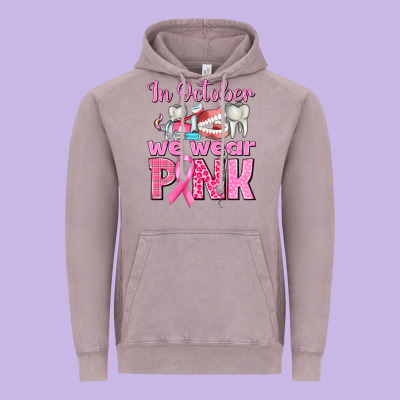 In October We Wear Pink Breast Cancer Awareness Vintage Hoodie Designed By Texasbilliewilder