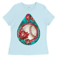 Baby Blue baseball and western roses teardrop  7 Ladies Tee - BundleAndBundleShop