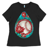 Black baseball and western roses teardrop  7 Ladies Tee - BundleAndBundleShop