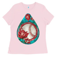 Bubblegum Pink baseball and western roses teardrop  7 Ladies Tee - BundleAndBundleShop