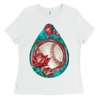 Baseball And Western Roses Teardrop  7 Ladies Tee | Teevron