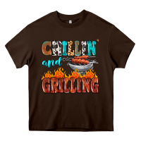 Chocolate Brown chillin and grilling Heavy Core Tee - MaliasSmallBusiness