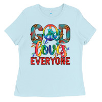 Baby Blue Lgbtq God Loves Everyone With Unicorn Ladies Tee - BundleAndBundleShop