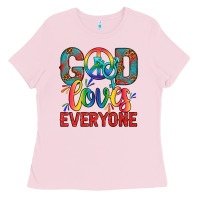 Bubblegum Pink Lgbtq God Loves Everyone With Unicorn Ladies Tee - BundleAndBundleShop