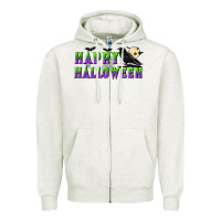 Oatmeal Heather happy halloween Zipper Hoodie - BundleAndBundleShop