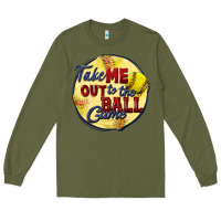 Army Green take me out to the ball game softball Long Sleeve Tee - CowGirlArtShop