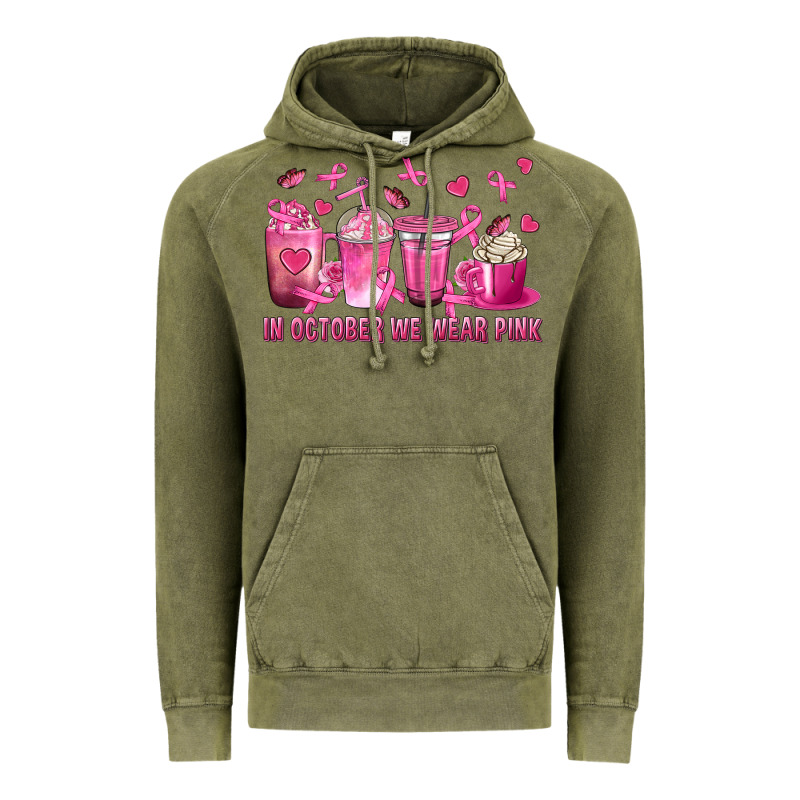 In October We Wear Pink With Breast Cancer Coffee Vintage Hoodie by texasbilliewilder | Teevron