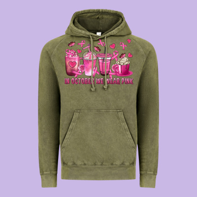 In October We Wear Pink With Breast Cancer Coffee Vintage Hoodie Designed By Texasbilliewilder