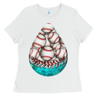 White baseball and western roses teardrop  8 Ladies Tee - BundleAndBundleShop