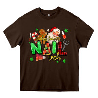 Chocolate Brown santas favorite nail tech Heavy Core Tee - MaliasSmallBusiness