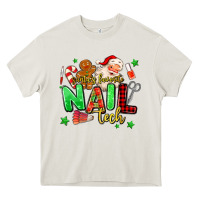 Cream santas favorite nail tech Heavy Core Tee - MaliasSmallBusiness