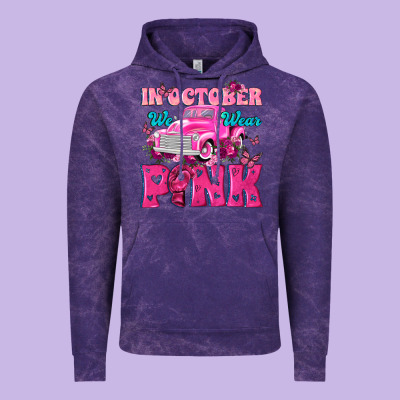 In October We Wear Pink Truck Vintage Hoodie Designed By Texasbilliewilder
