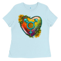 Baby Blue Lgbtq Heart With Sunflower Ladies Tee - BundleAndBundleShop