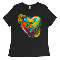 Black Lgbtq Heart With Sunflower Ladies Tee - BundleAndBundleShop